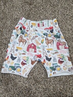 White Farm Animal & Tractor Print Kids Shorts with Elastic Waist